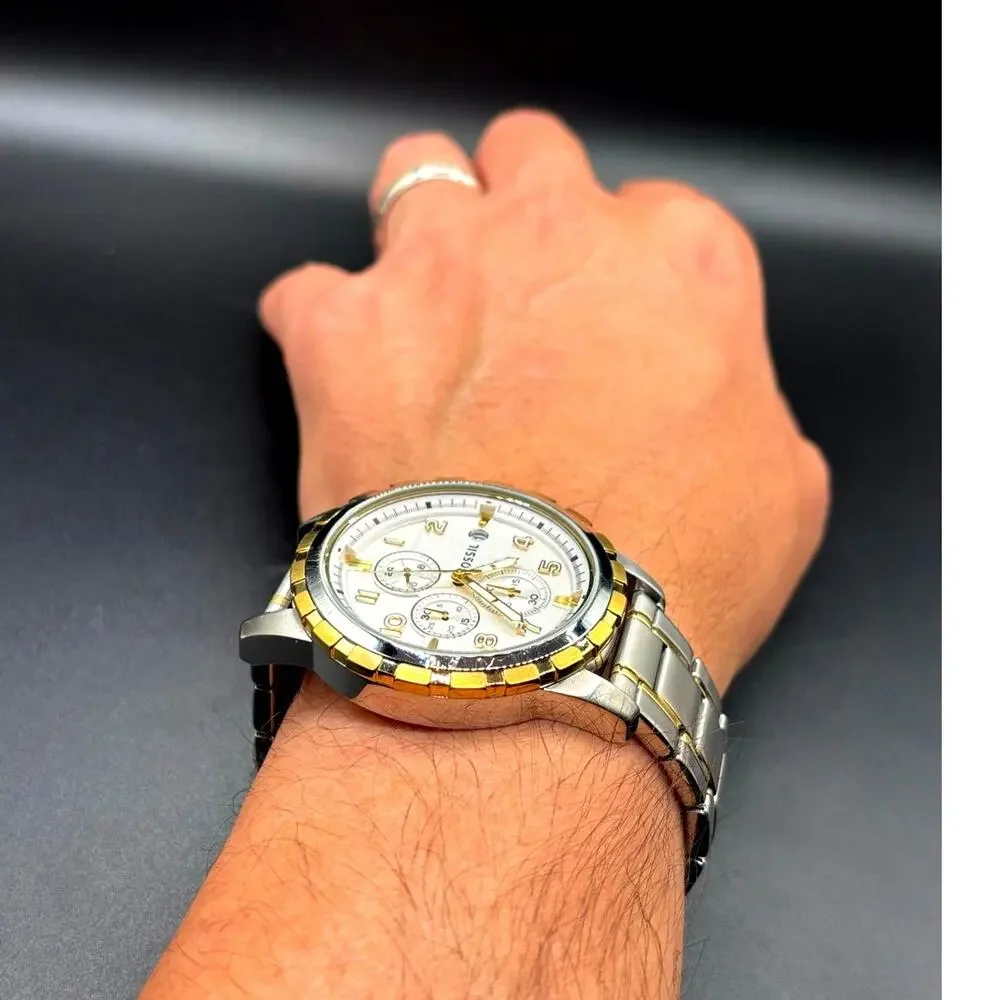 Fossil Dean FS4795 Two-Tone Chronograph Silver Dial 45mm Men's Watch